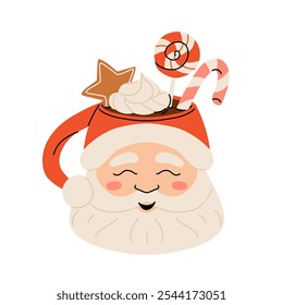 Christmas chocolate and eggnog drinks, winter holiday hot cups, vector icons. Christmas eggnog or milk punch beverages in cups and mugs, hot chocolate drinks for New Year and Xmas greeting card