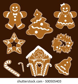 Christmas chocolate gingerbread. Vector Christmas sweets. Gingerbread Man. Gingerbread house