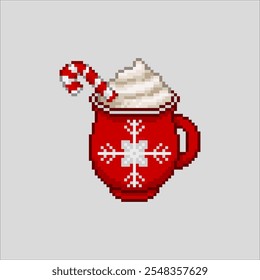 Christmas chocolate in a red cup, pixel art drink