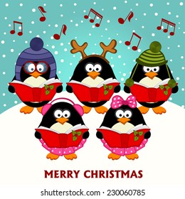 Christmas choir penguins - vector illustration, eps