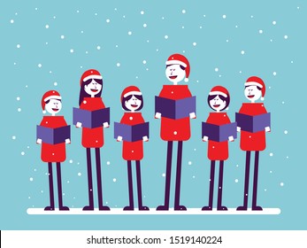 Christmas Chorus. Concept Xmas Celebration Vector, Flat Cartoon Character Design
