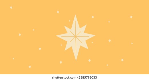 Christmas Christian Nativity scene vector. Postcard in cartoon, flat style. The city of Bethlehem and the Star above. Christian religious art.	
