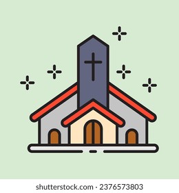 christmas church icon with lineal color style