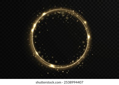 Fundo do círculo de Natal com luz dourada neon efeito. Linha circular brilhante com efeito de néon. Traço de círculo azul brilhante. Efeito de rastro de redemoinho de brilho mágico no fundo preto. 
