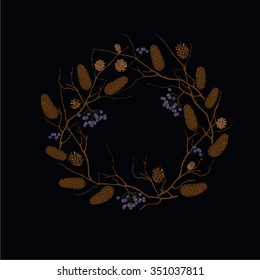 Christmas circle with branches and cones