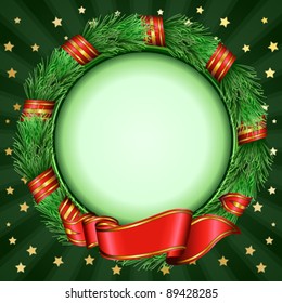 Christmas circle frame of fir branches
