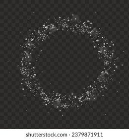 Christmas circle frame with snow flakes on transparent background. Vector