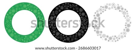 Christmas circle frame with snowflakes. Black, white and colorful empty border for winter holidays