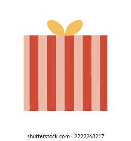 Christmas circle gift box with a bow and stripes. Cute vector holiday illustration