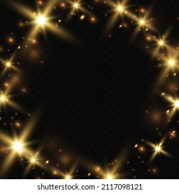 Christmas circle golden stars, effect on transparent background.
