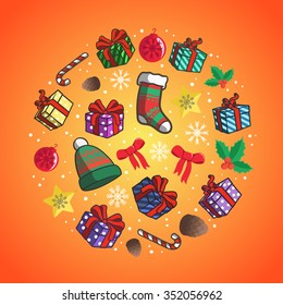 Christmas circle. Hand drawn doodle vector illustration.