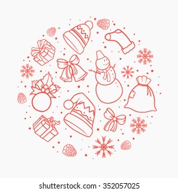 Christmas circle. Hand drawn doodle vector illustration.