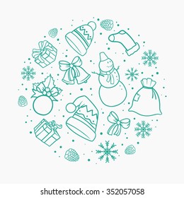 Christmas circle. Hand drawn doodle vector illustration.