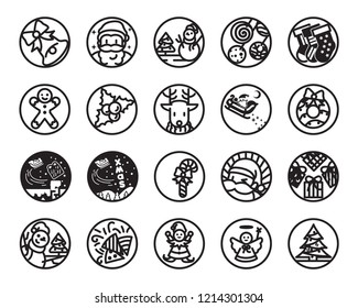 Christmas circle line icon vector set.