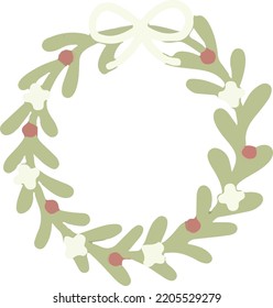 Christmas circle mistletoe wreath decorated with white bow