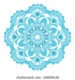 Christmas circle ornament. Vector snowflake. blue garland for winter decoration.
