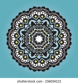 Christmas circle ornament. Vector snowflake. blue garland for winter decoration.