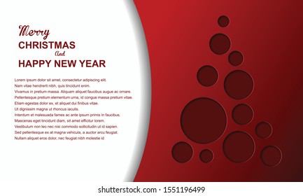 Christmas Circle Tree Abstract Winter Paper Cut Background Vector Illustration Template Design