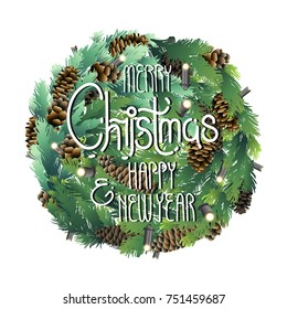 Christmas circular coniferous design. Vector holiday card