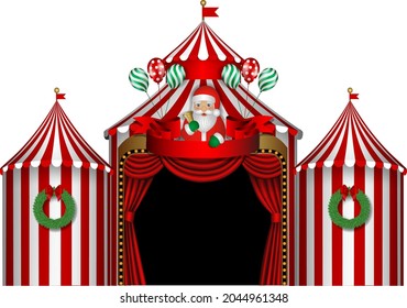 christmas circus with santa claus, wreaths and balloons