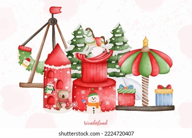 Christmas circus, Wonderland Christmas, Christmas amusement park element

