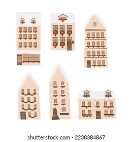Christmas city clipart, Winter scene creator clipart, winter market illustration, Decorated houses and snowy trees vector in flat style, Christmas car