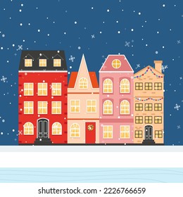 Christmas city. Christmas houses. Vector graphics