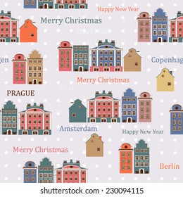 Christmas city pattern with snow