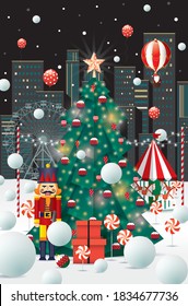 navidad en el vector de la ciudad/ilustración