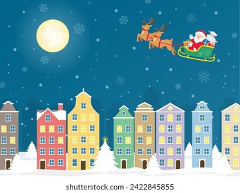 Christmas cityscape and Santa Claus