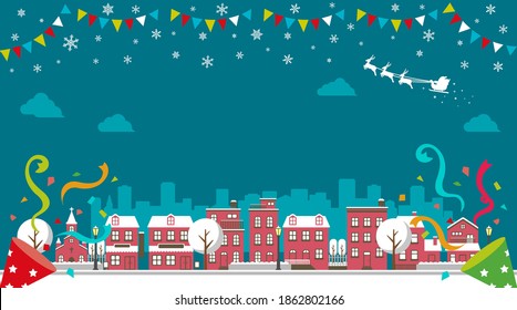 Christmas cityscape vector banner illustration (winter season) | no text