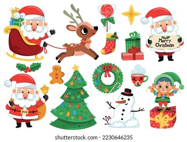 Christmas Clip Art Set. Santa and Christmas Design Elements. Vector Clipart.