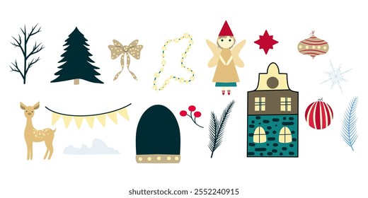 Christmas Clipart, Angel, Building, Deer, Christmas tree, Christmas Ball Toys, Christmas Globe