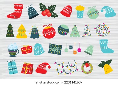Christmas clipart collection. Christmas elements vector flat illustration set isolated