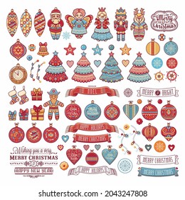 Christmas clipart in an ornamental vintage style Christmas toy Christmas character lettering Nutcracker, snowman, angel, scarf, lettering, jing bells, tree, star, noel tree, bell, gingerbread man gift