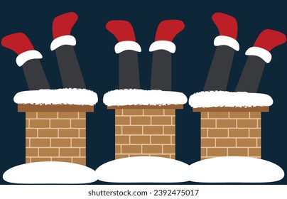 Christmas clipart with Santa Claus legs in chimneys isolated in white background