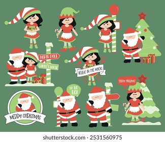 Conjunto de Clipart Natal. O Papai Noel Cutout. Adesivos de Noel. 
Traga alegria de férias para seus projetos de artesanato com este Clipart de Natal Set! Apresentando recortes de Papai Noel, adesivos de clipart Noel e desenhos festivos.