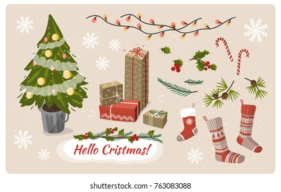 Christmas clipart, traditional  christmas symbols and elements.