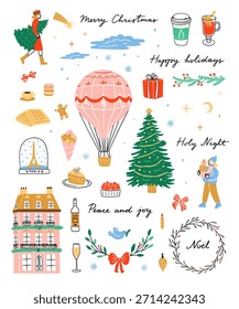 Christmas clipart vector set. Cute Christmas illustrations on white background. Winter holidays graphics