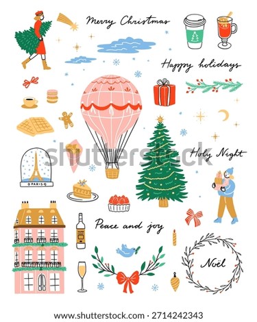 Christmas clipart vector set. Cute Christmas illustrations on white background. Winter holidays graphics
