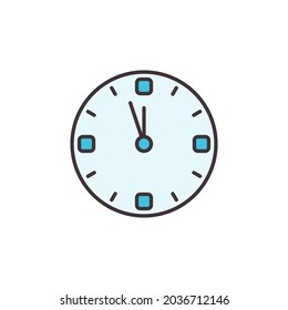 Christmas Clock blue icon - Five Minutes before the New Year vector concept sign