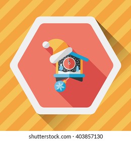 Christmas clock flat icon with long shadow,eps10