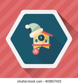 Christmas clock flat icon with long shadow,eps10