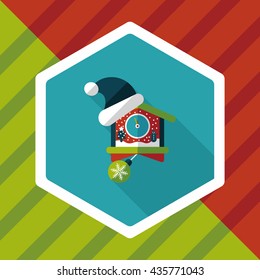 Christmas clock flat icon with long shadow,eps10