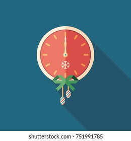 Christmas clock flat square icon with long shadows.