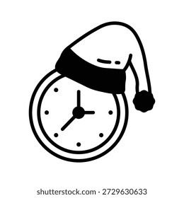 Icono de reloj de Navidades en estilo glifo, Vector de moda