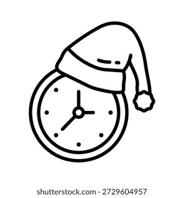 Navidades icono de reloj en estilo de línea, Vector de moda