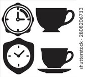 Christmas Clock Shield and Coffee Cup Vector Icons Set