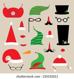 christmas clothes for collage. hats, mustache, glasses