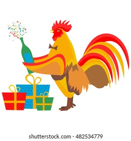 Christmas cock and champagne in vector format eps10